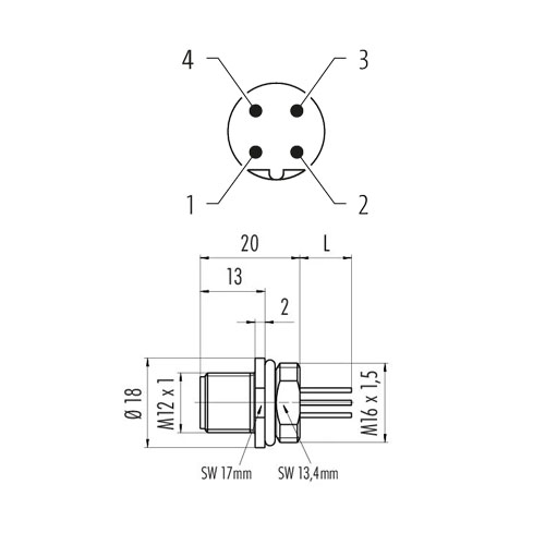 M1205MB-P M12 5-Pin Erkek B Kod Panel Soket - Görsel 2
