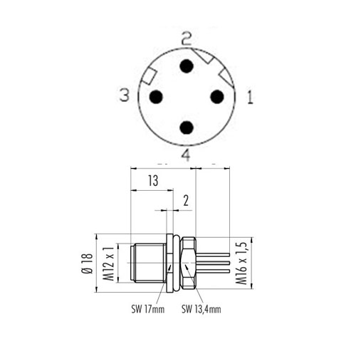M1205MD-P M12 5-Pin Erkek D Kod Panel Soket - Görsel 2