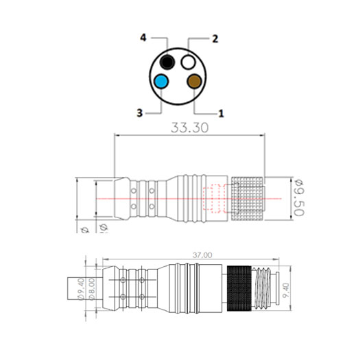 M84FSMSPR-CB03 M8 4 Pin Dişi Düz Erkek Düz PUR 30cm Kablo - Görsel 2